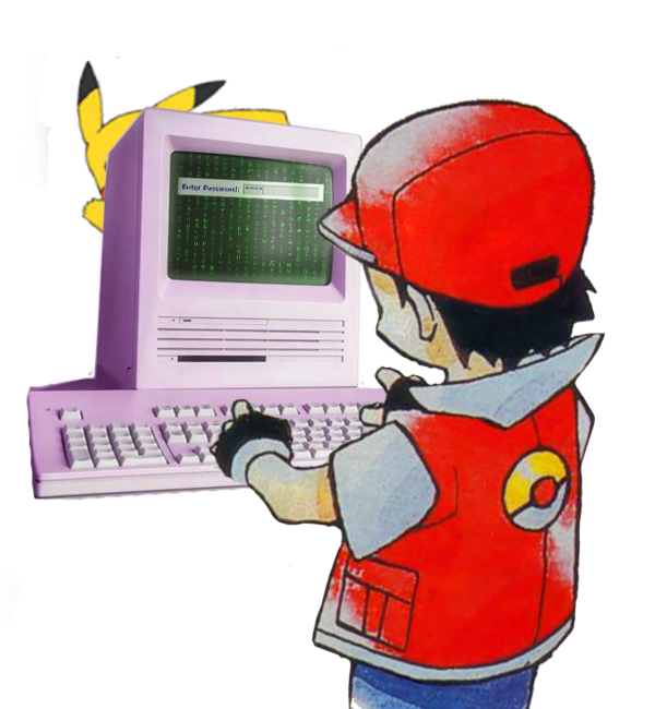 drawing of Ash typing a Computer